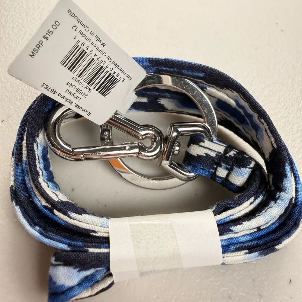 Vera Bradley Women Ikat Island Lanyard OS Blue Patterned Keychain NWT